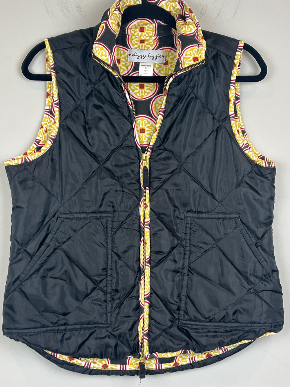 Dizzy Lizzie Black Quilted Puffer Vest Reversible Preppy Size Small